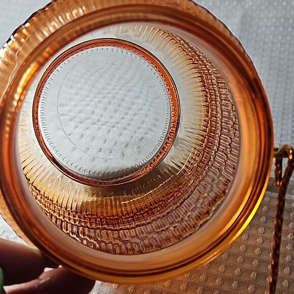 6 1/4" Orange Textured Glass Lantern/Vase with Gold Handle & Bands - Picture 5 of 8